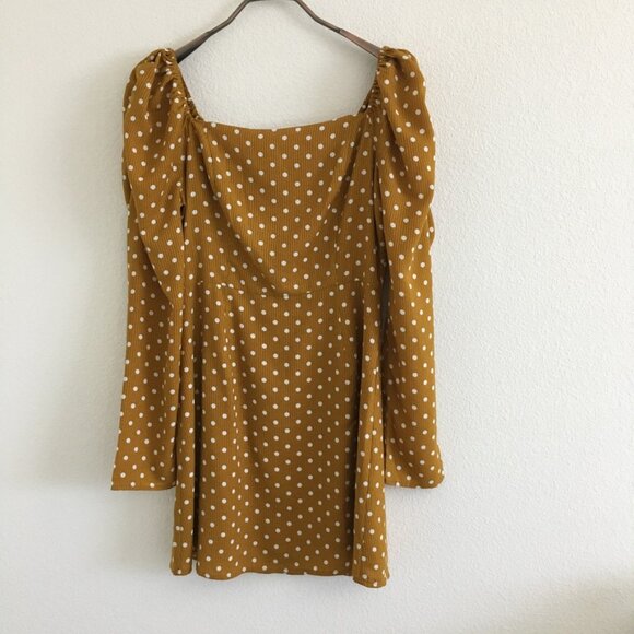 Whiteroom + Cactus Womens M Above Knee Dress Mustard Yellow & White Polka Dots - Picture 1 of 16